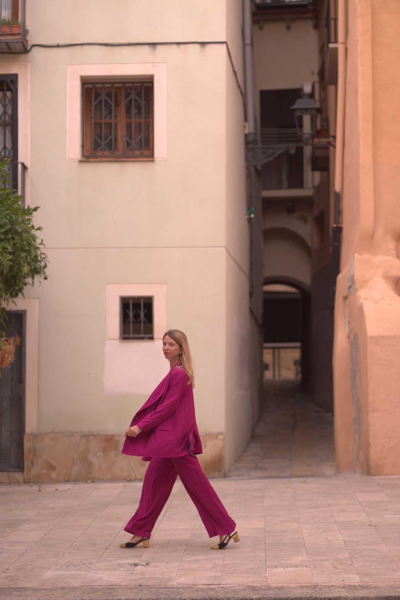 Fuchsia suit with palazzo pants