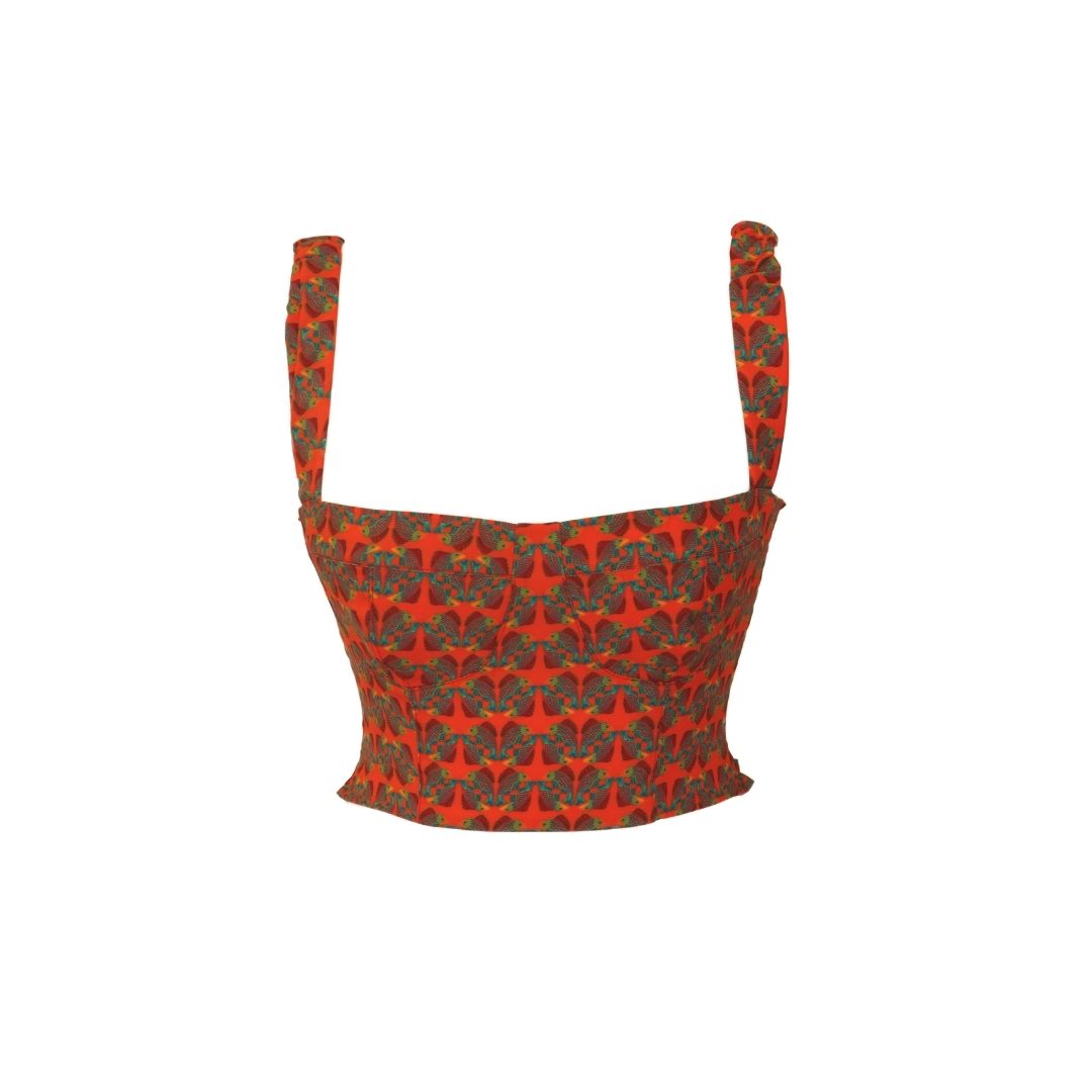 Top bustier con estampado exclusivo “fish of love”