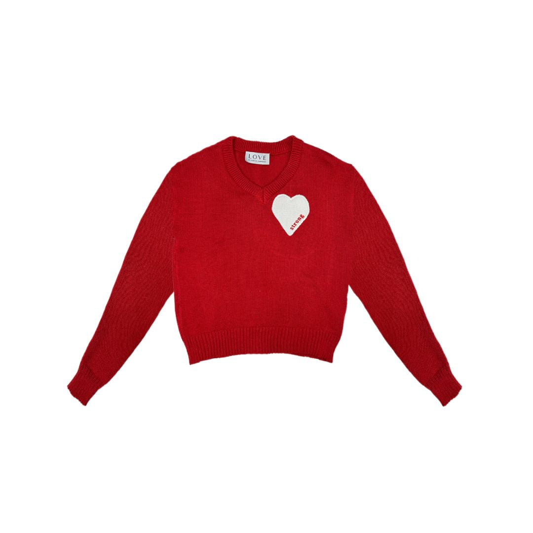 Jersey de algodón verde con cuello de pico y bordado "corazón".