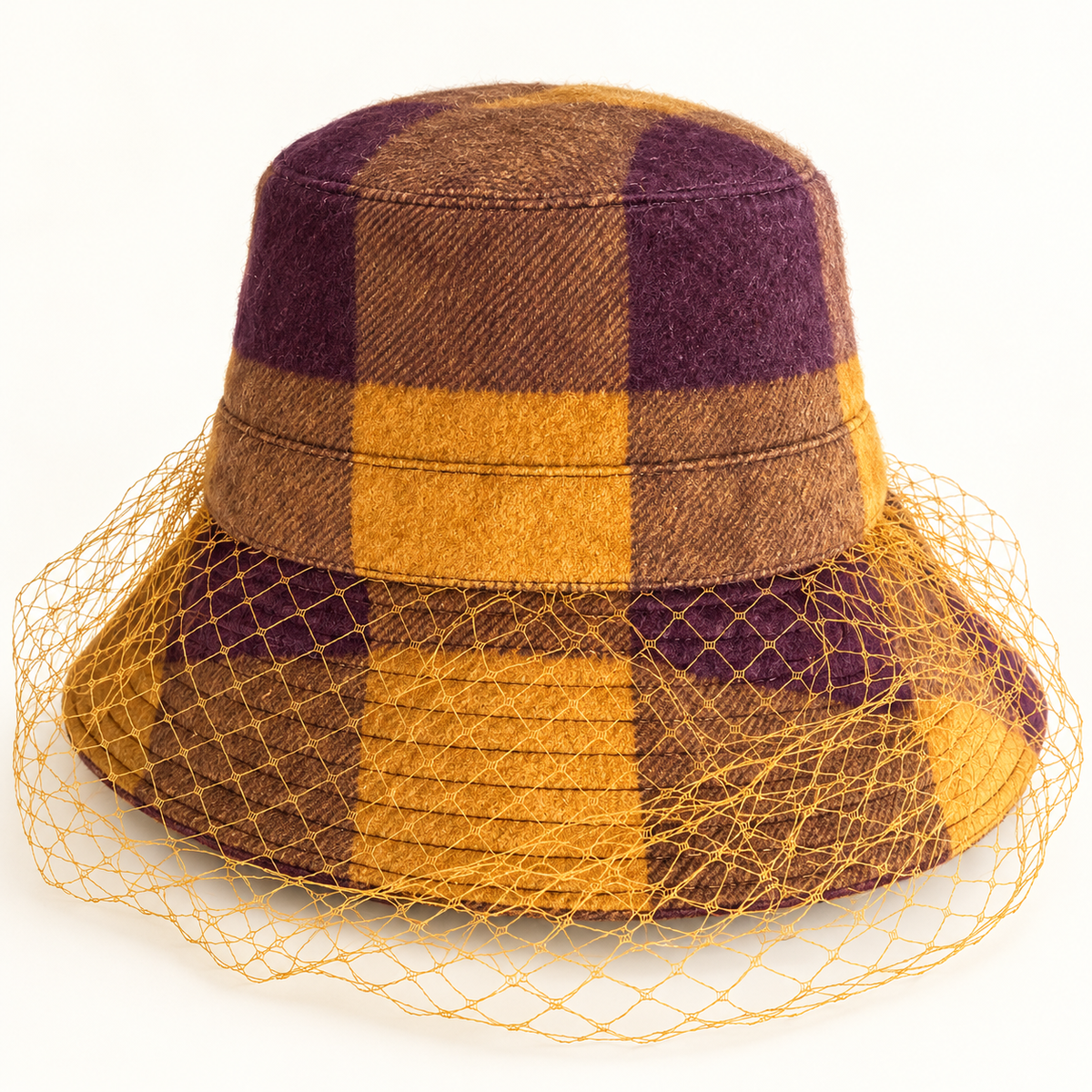 Checked Bucket Hat with Veil