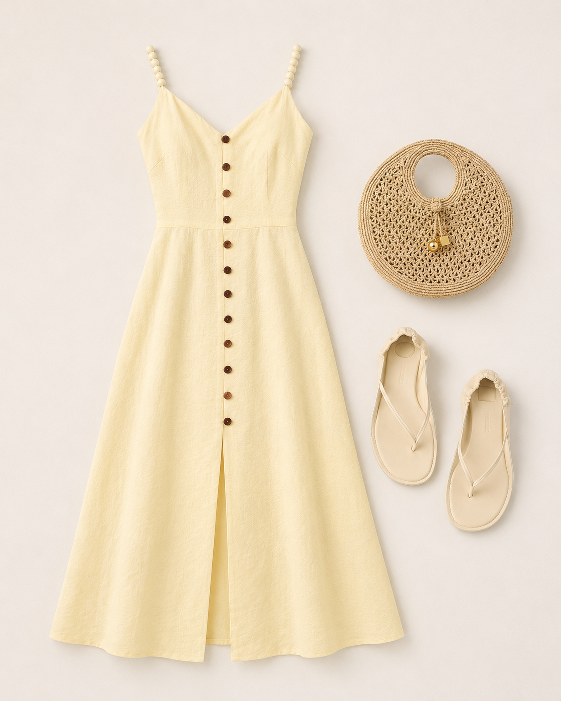 Vestido de lino amarillo mantequilla con botones de nácar