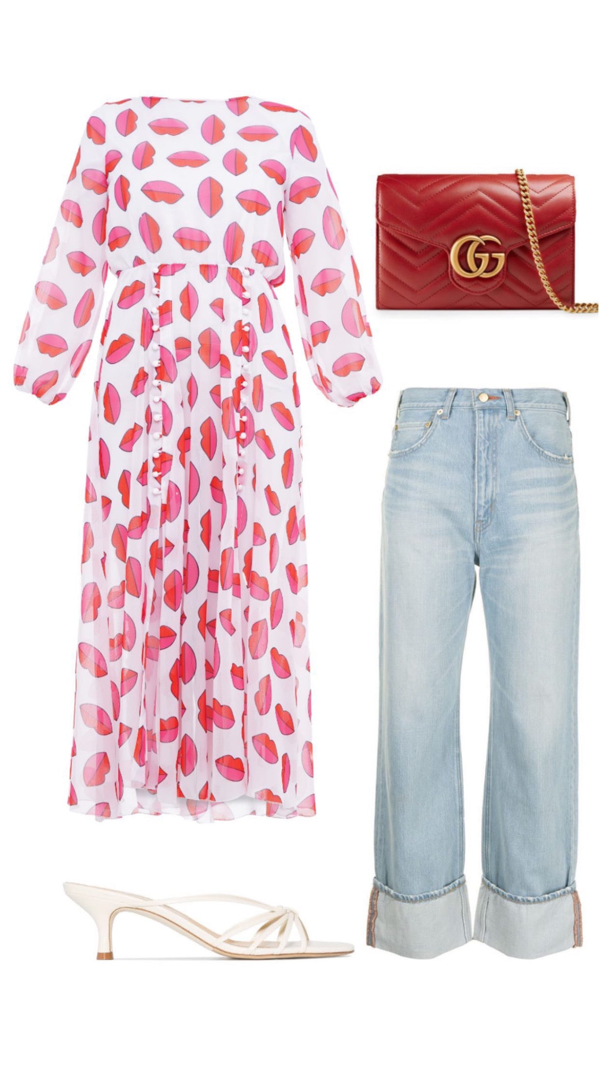 White tunic dress with exclusive "kiss" print