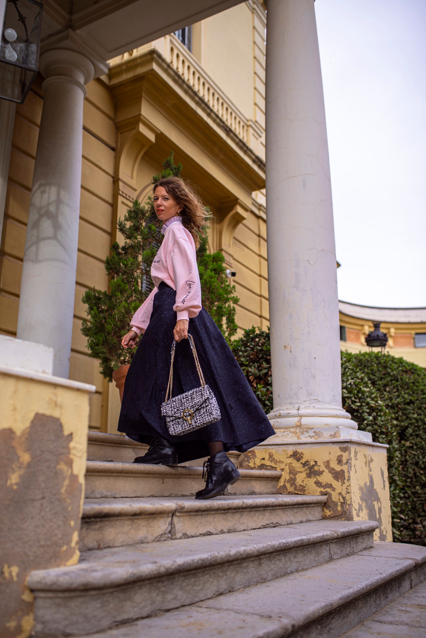 Gentle pink sweater with embroidery “LOVE IS POWER”