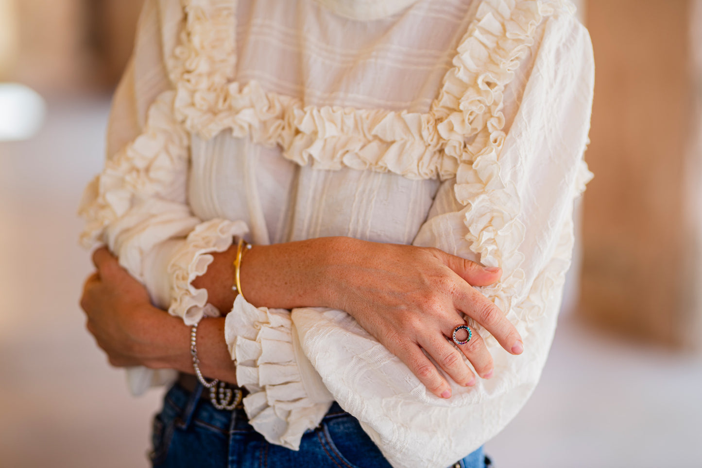 Jacard Blouse with Ruffles