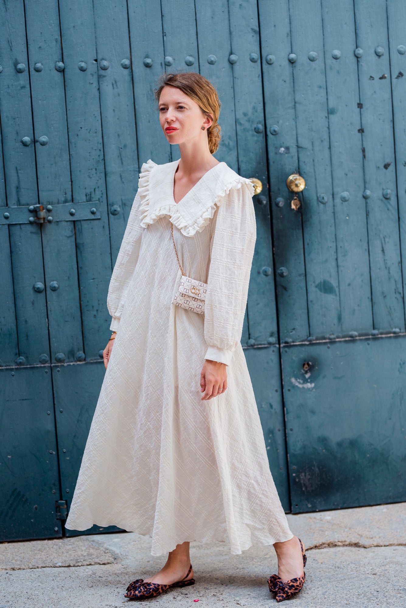Vestido midi Jackard con cuello Peter Pan
