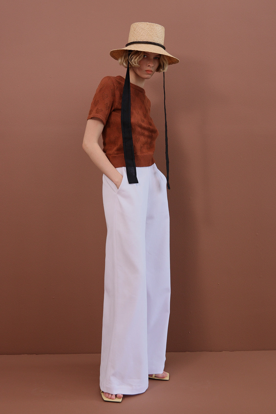 Palazzo pants in white denim