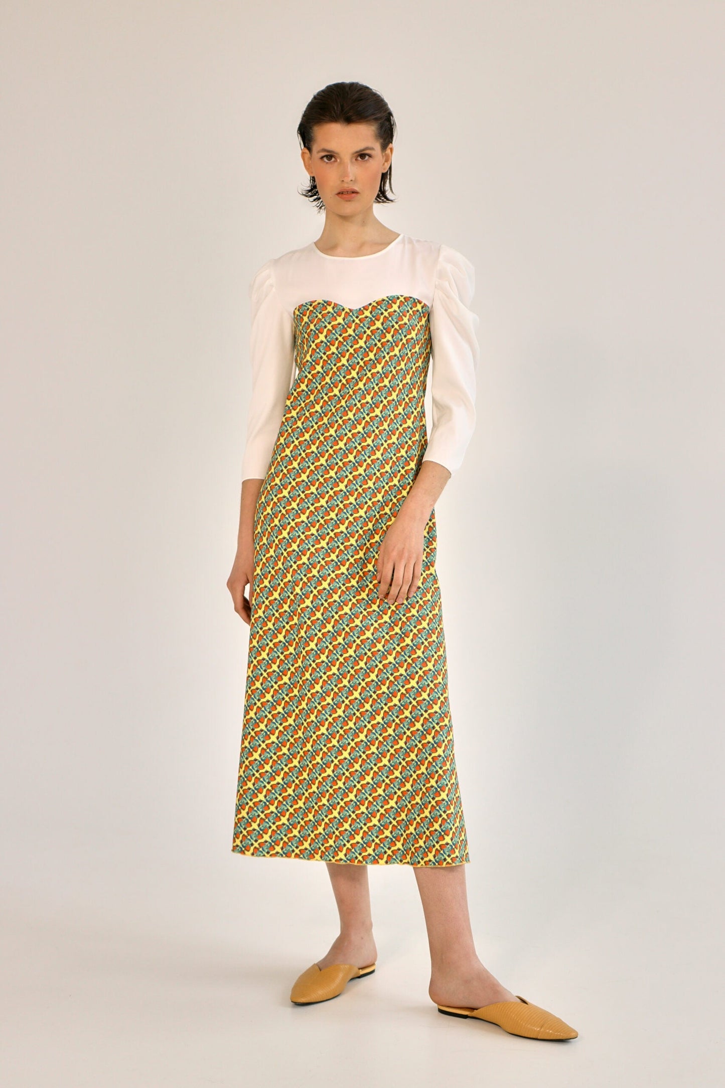 Dress with the author's print "fish" length midaxi