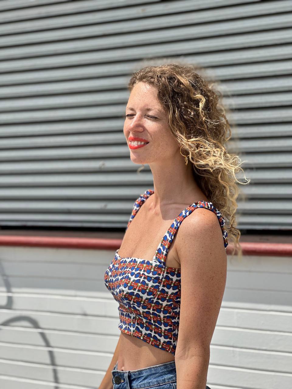 Bustier top with exclusive bird print