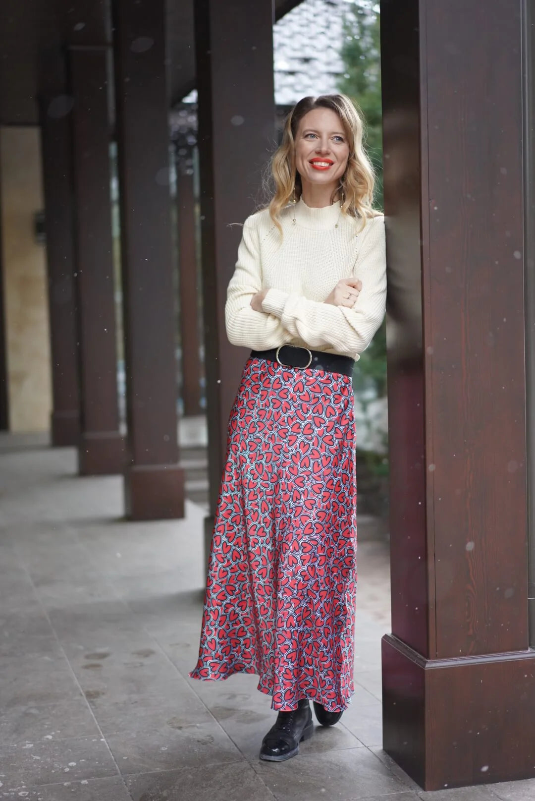 Dress with a cutout in front, author's print "heart", midi length