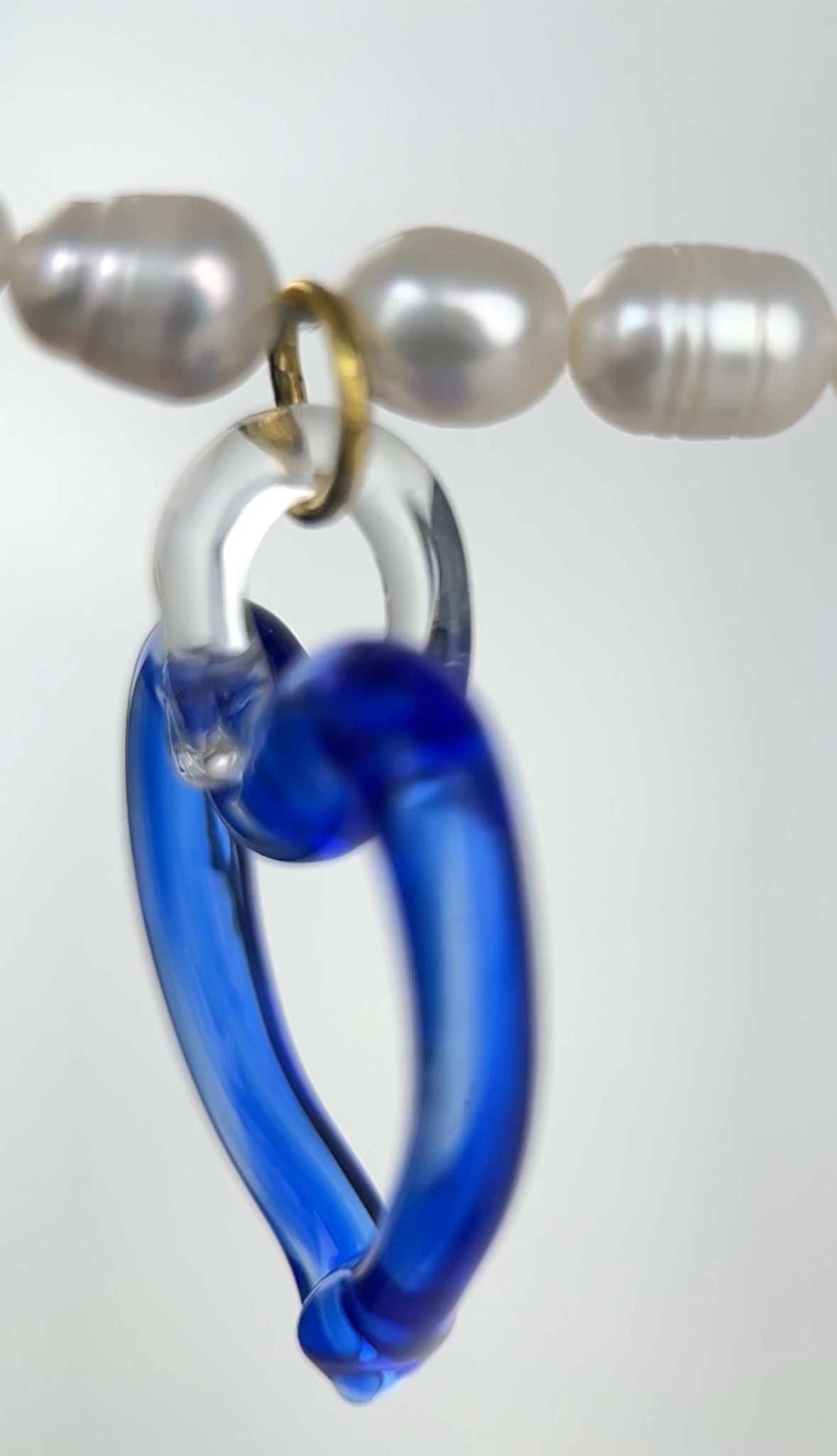 LOVE is, river pearl necklace with recycled glass hearts