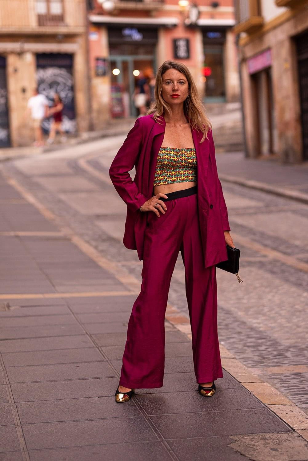 Fuchsia suit with palazzo pants