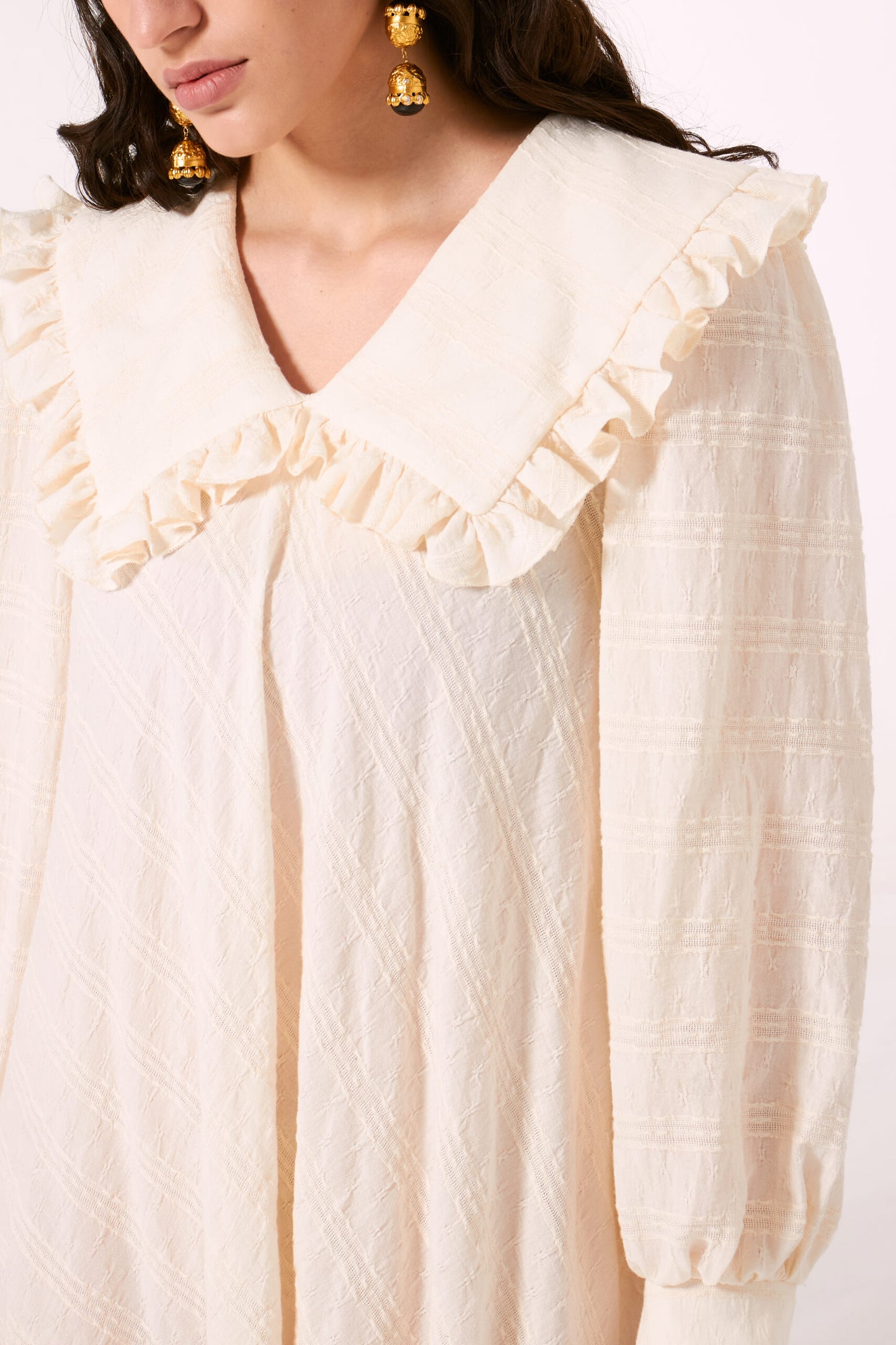 Vestido midi Jackard con cuello Peter Pan