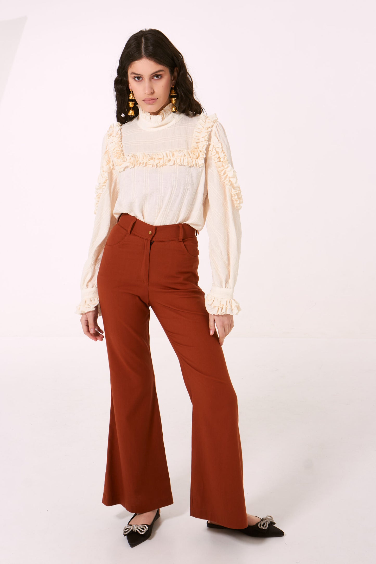 Jacard Blouse with Ruffles