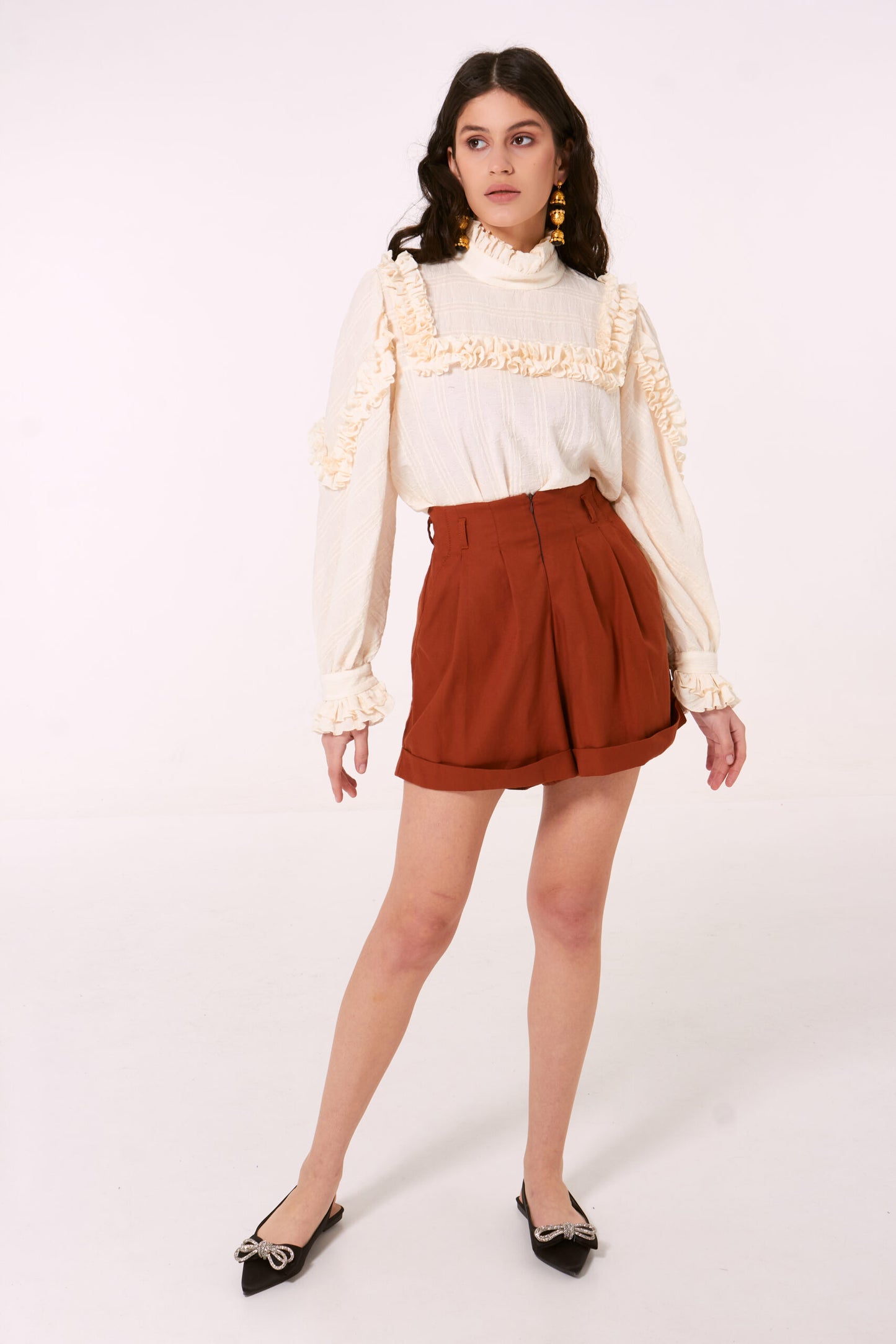 Jacard Blouse with Ruffles