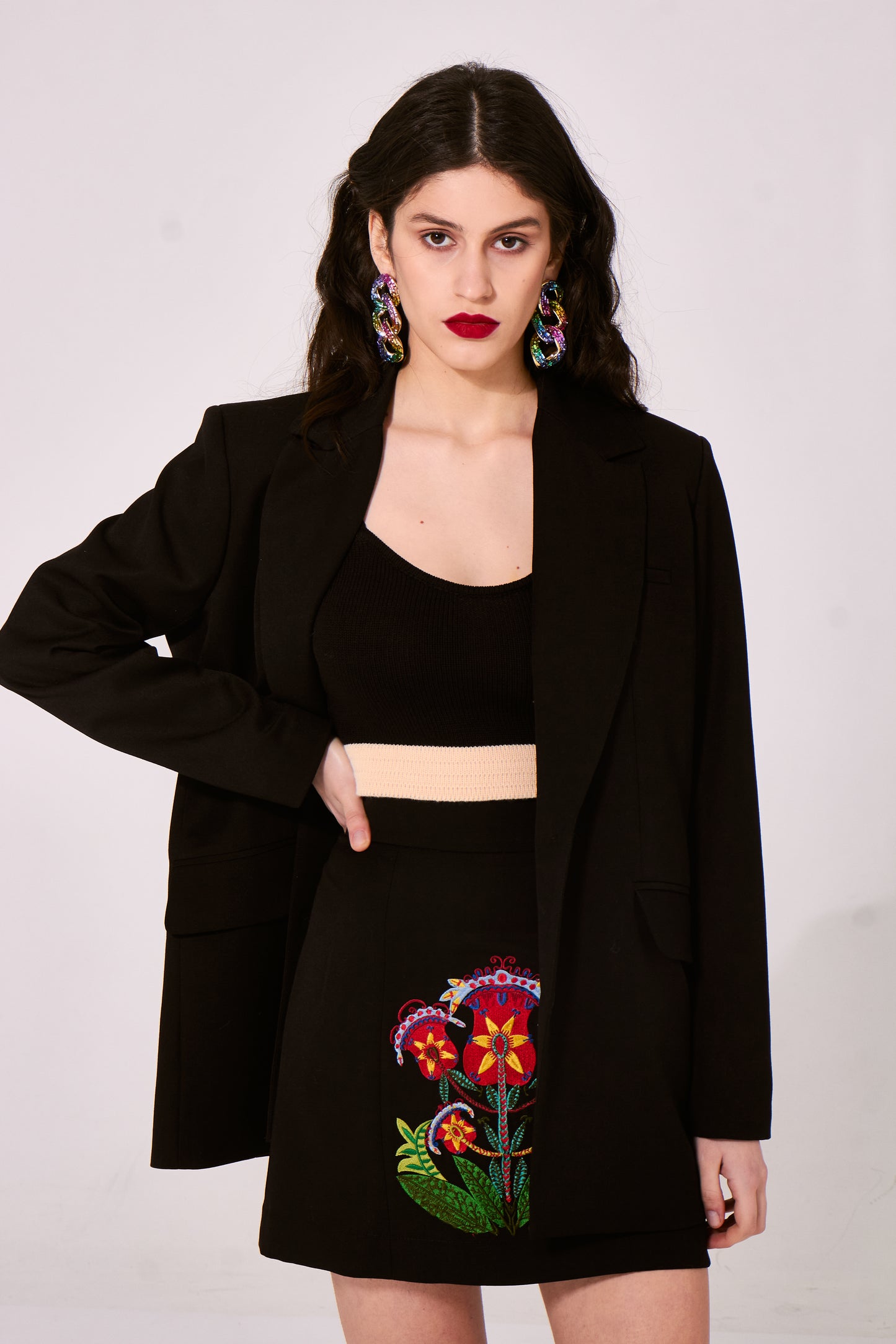 Wool suit with hand-made embroidery “Flower of Prosperity”