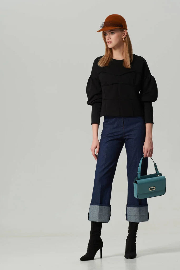 Black sweatshirt with imitation bustier, handmade