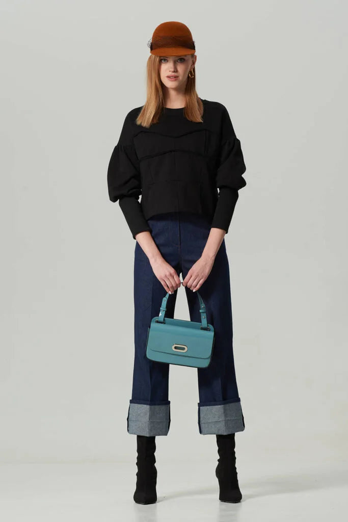 Black sweatshirt with imitation bustier, handmade