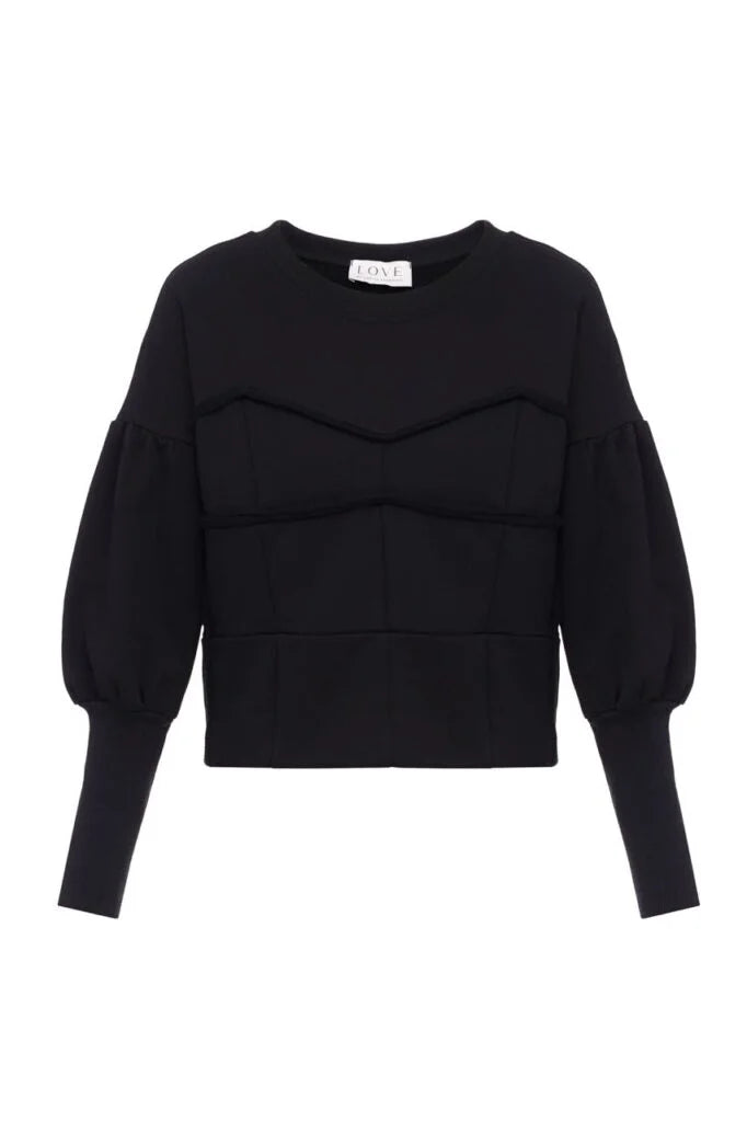Black sweatshirt with imitation bustier, handmade