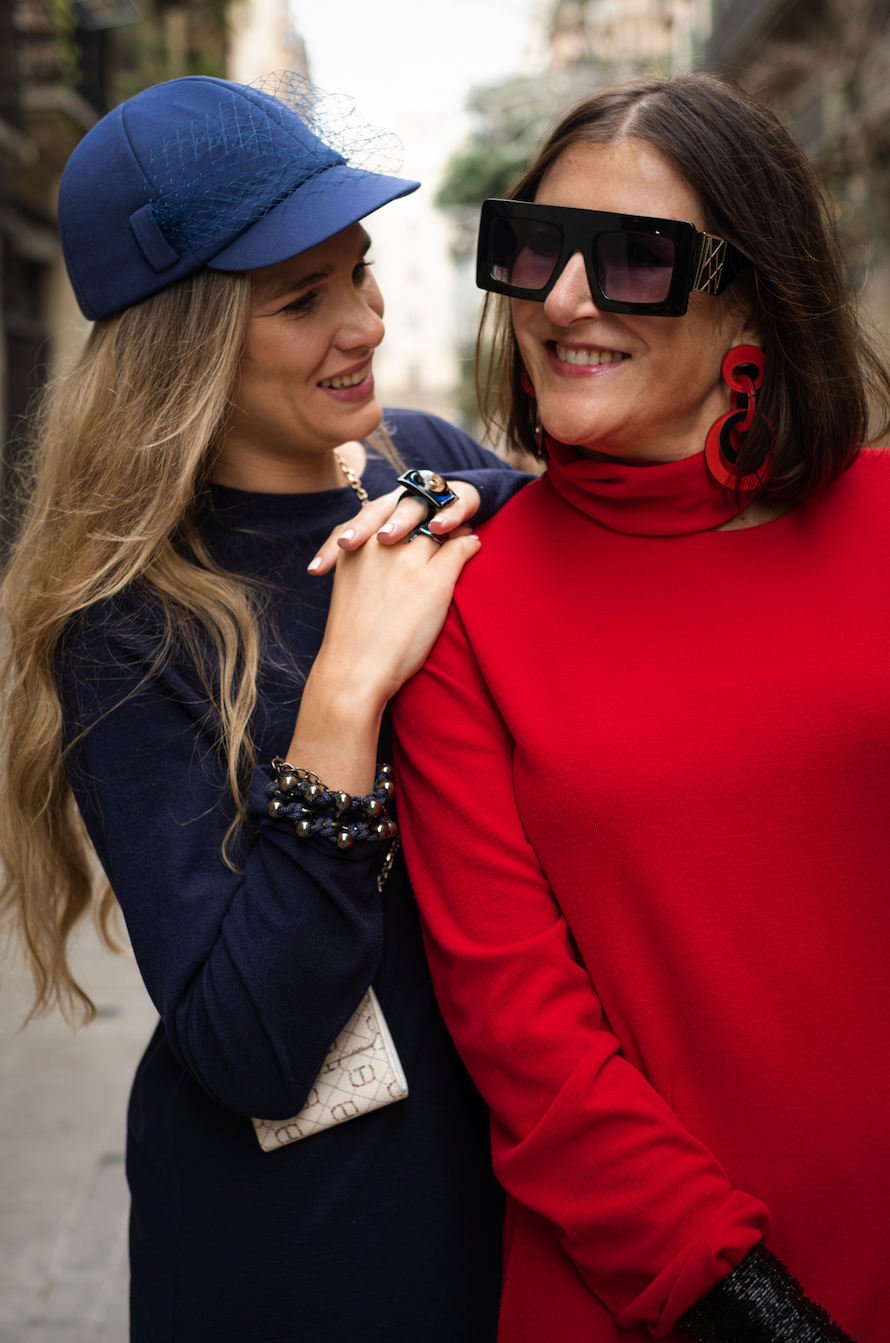 Cashmere blend red suit with an elongated blouse