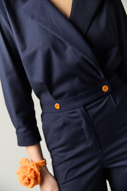 Funky navy blue overall with seashells-buttons