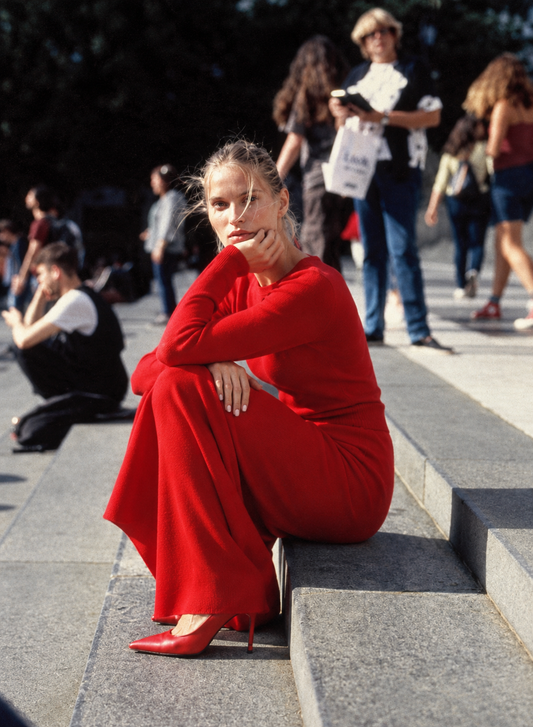 Cashmere blend red suit with wide trapezzo  pants