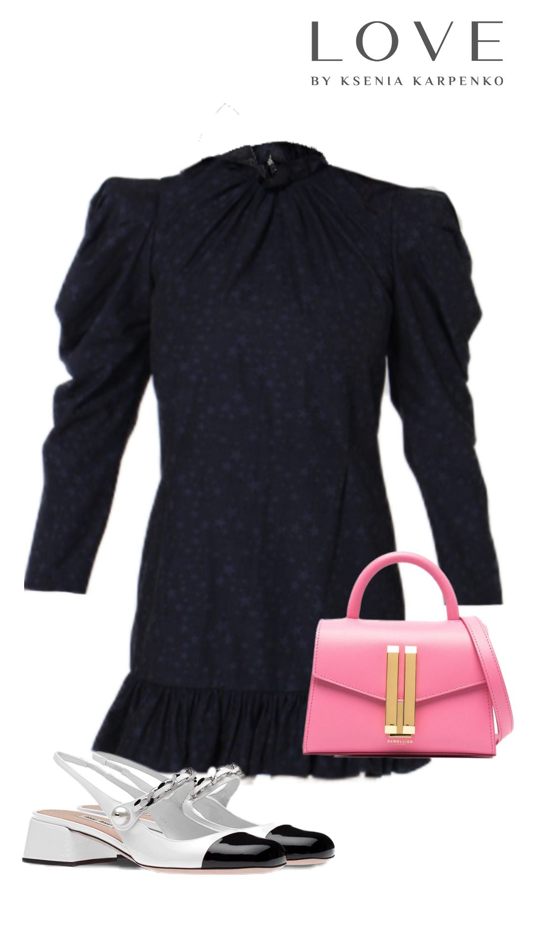 Black Jacquard mini dress with puff-shoulder sleeves