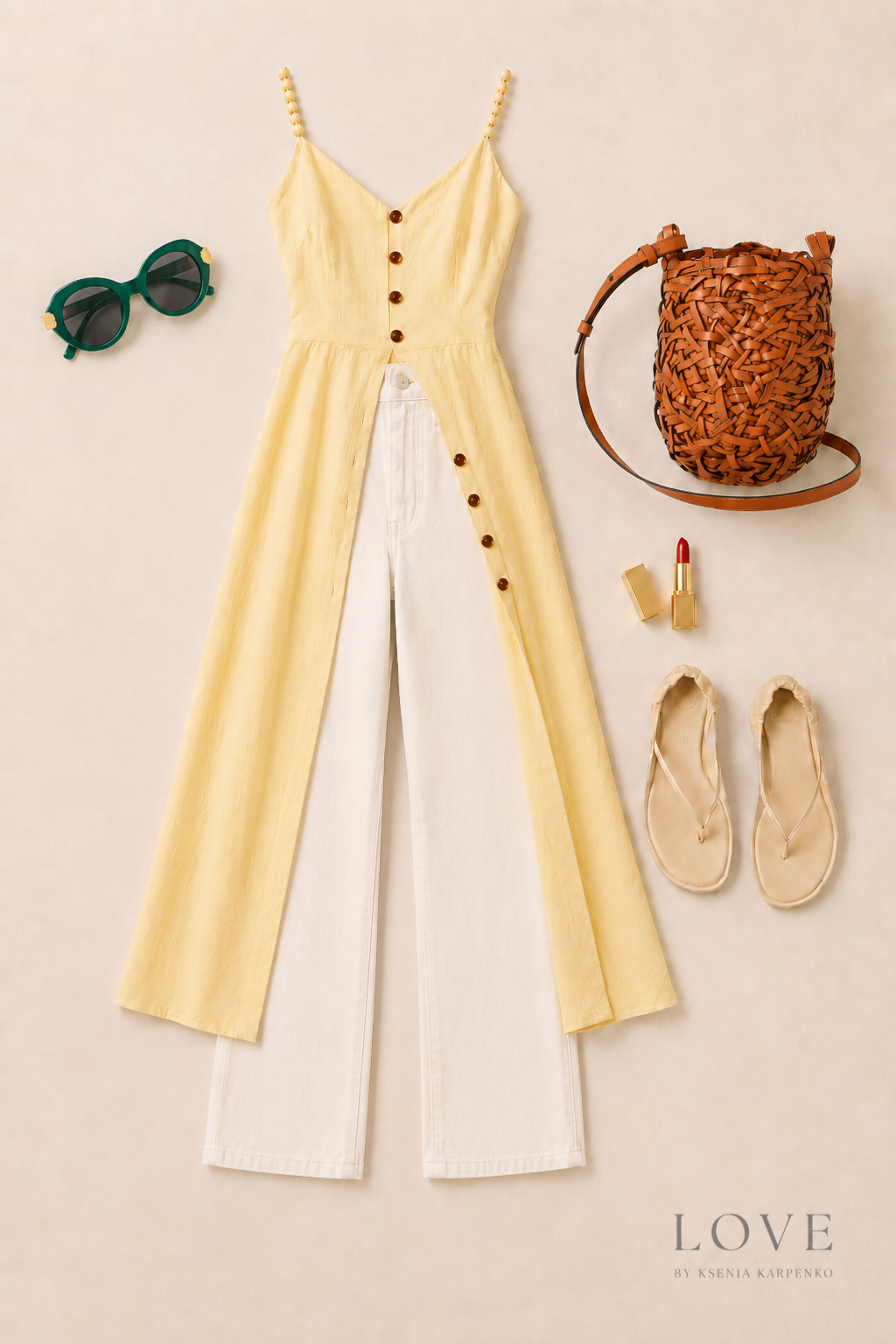 Vestido de lino amarillo mantequilla con botones de nácar