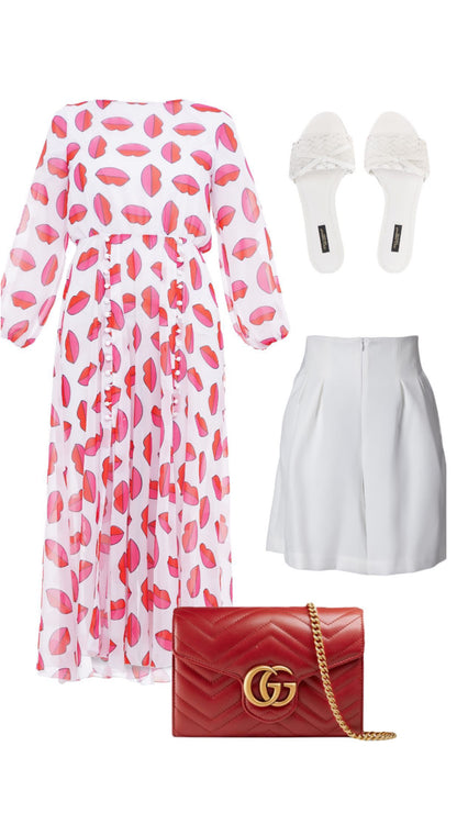 White tunic dress with exclusive "kiss" print