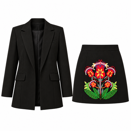 Black Wool suit with an embroidered skirt