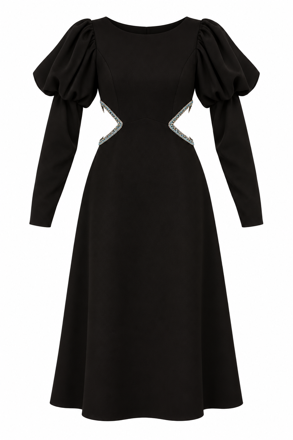Black Midi Dress with Hand Embroidery