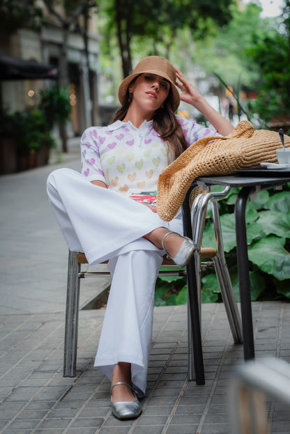 Short sleeve lilac & white polo Vedic Love