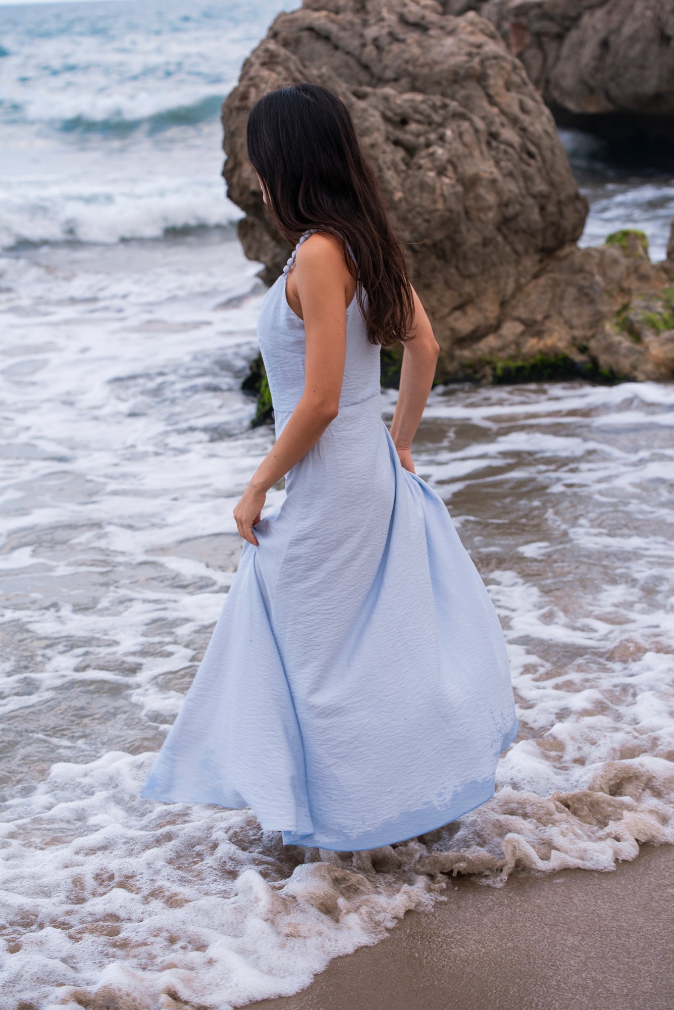 Azure Pearl Dress with Shell Buttons