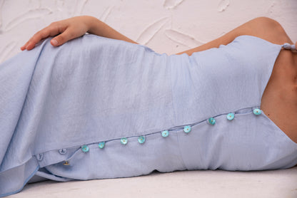 Azure Pearl Dress with Shell Buttons