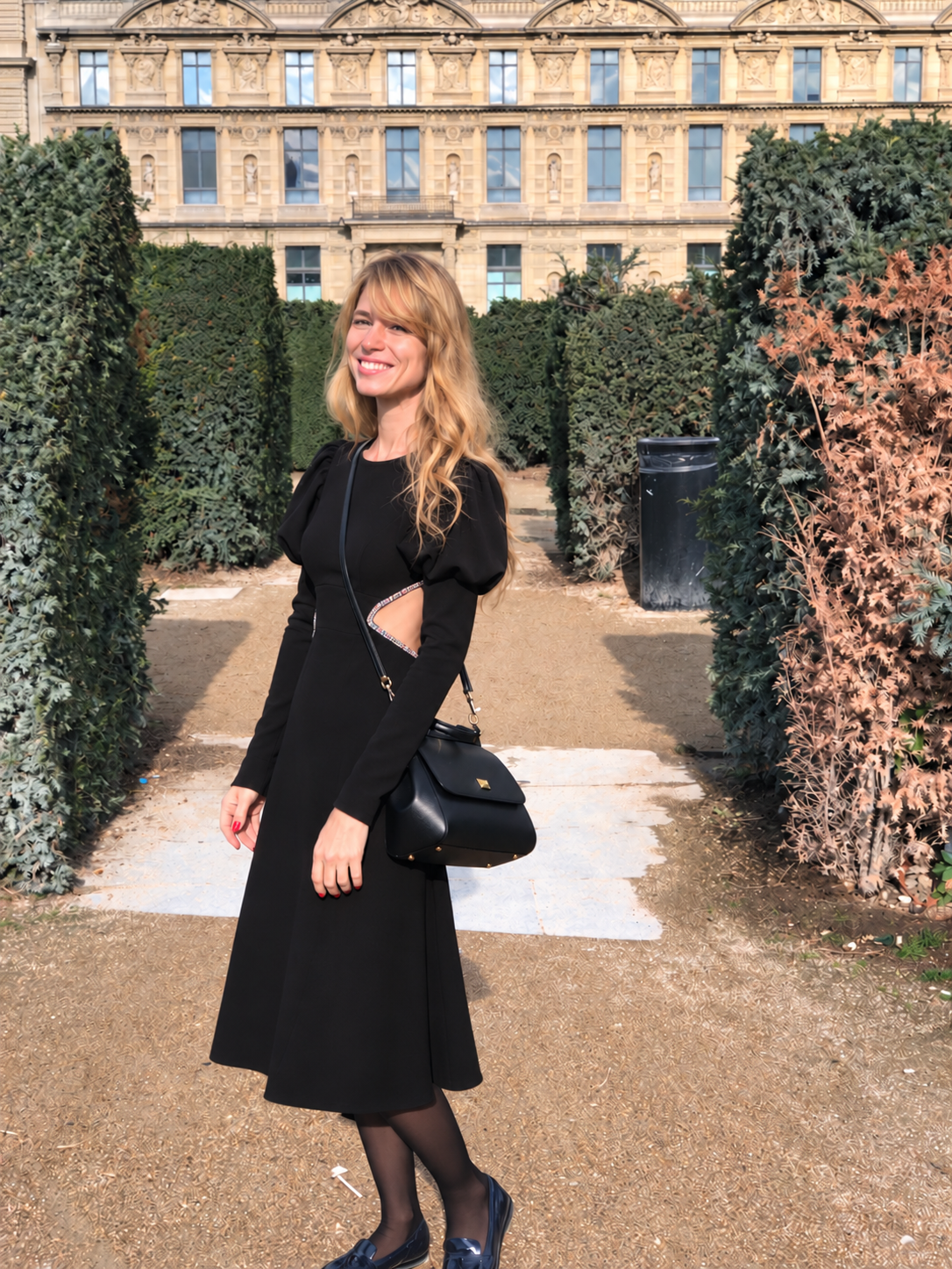 Black Midi Dress with Hand Embroidery