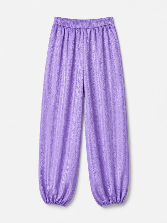 Pantalones de jacquard violeta con motivo de cadenas