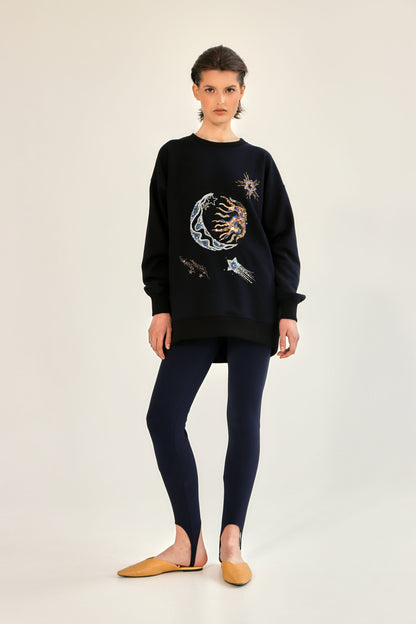 Black Sweatshirt Universe with handmade embroidery
