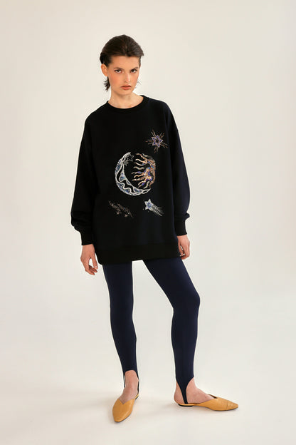 Black Sweatshirt Universe with handmade embroidery