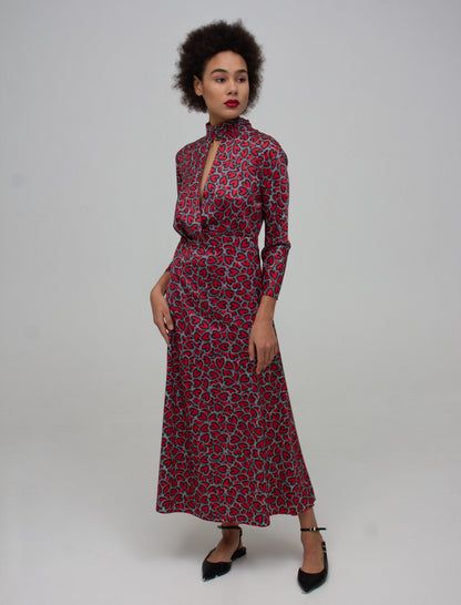 Dress with a cutout in front, author's print "heart", midi length