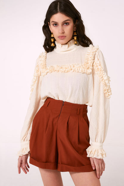 Jacard Blouse with Ruffles