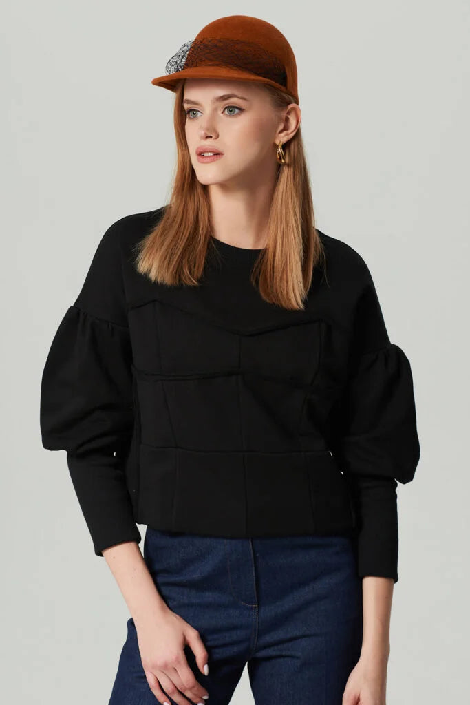 Black sweatshirt with imitation bustier, handmade